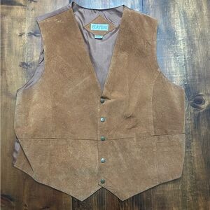 Tan Leather Vest Men’s XXL Plateau Button Down Vest with Pockets